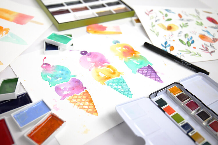 Lesson 6 - How to Use Compostion and Tone to Watercolor Ice Cream Cone Art