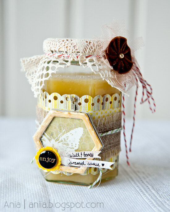 Altered glass jar with honey