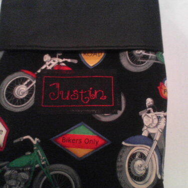 Cross Stitching on Motorcycle Stocking with Faux Leather