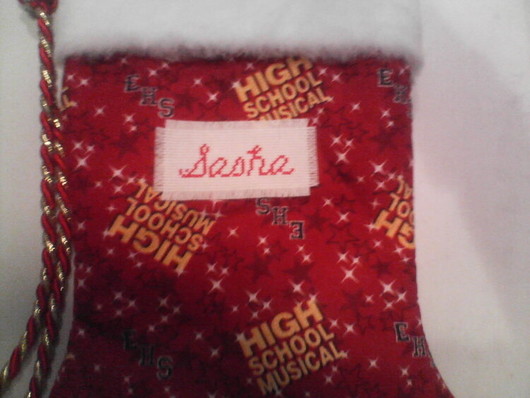 Cross Stitching on High School Musical Stocking