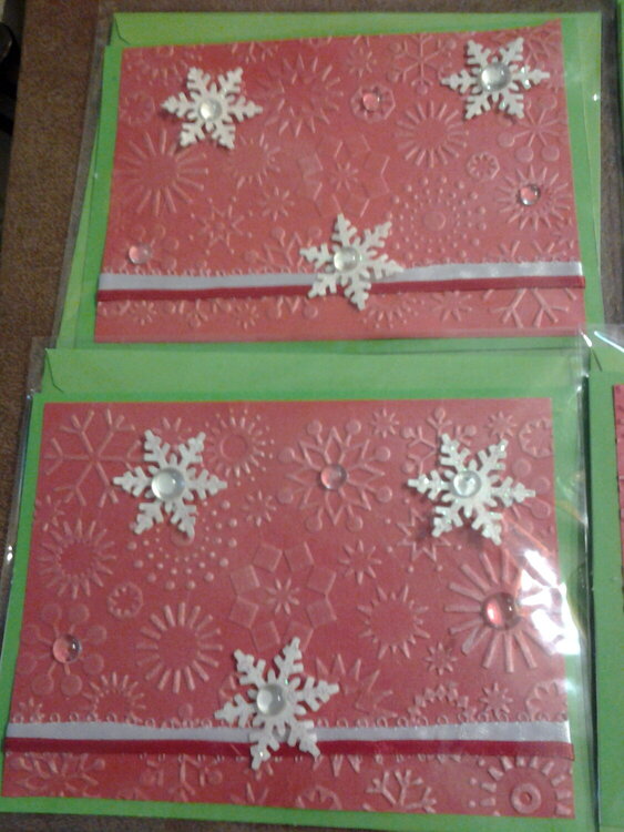 Christmas cards using embossing folder and Cuttlebug