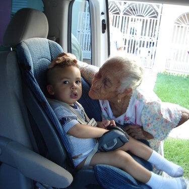 my grandson meeting his great-great- grandmother for the first time on PR. She will be 100 years this 2012!