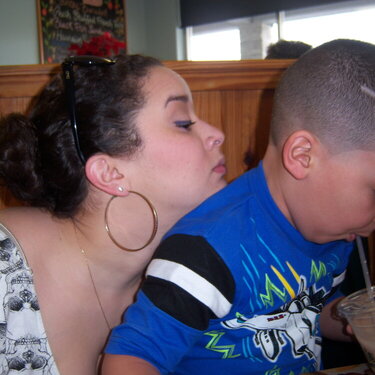 My second dauther with her son...my oldest grandson at Peach's restaurant