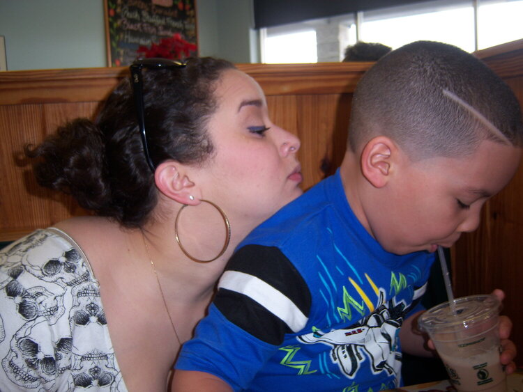 My second dauther with her son...my oldest grandson at Peach&#039;s restaurant