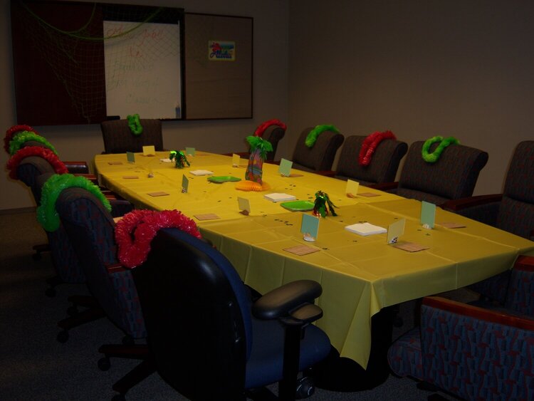 conference room set up for cupcake competition