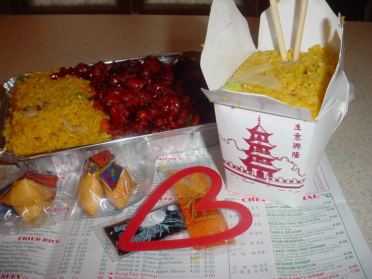 1. Chinese Food {5 pts.} / In Take-Out Box With Chopsticks {5 extra pts.}