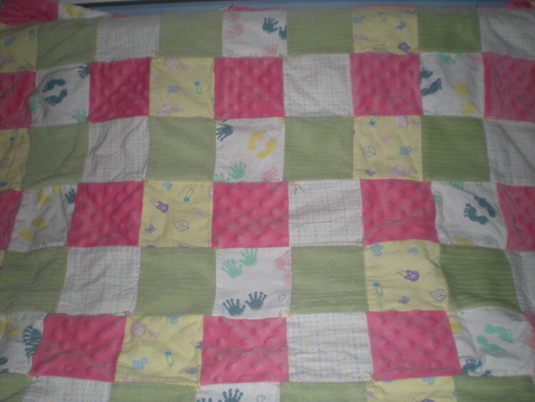 Pink and green flannel quilt