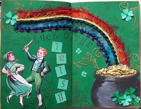 St. Patrick&#039;s Day altered book spread