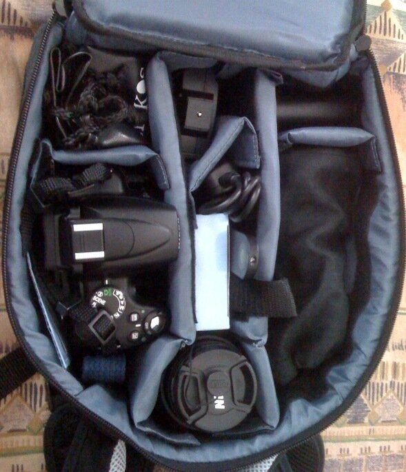 camera backpack loaded with goodies
