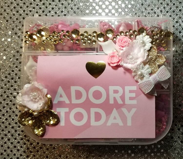 Pink and gold embellishment box by Monique Fox