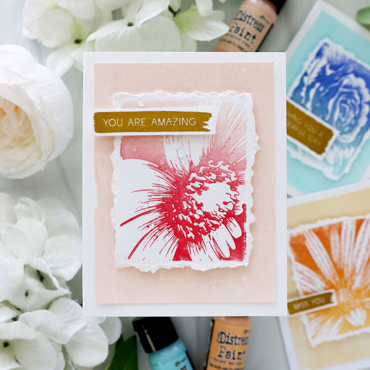 Stamping and Creating Custom Color Paper with Distress Paint.