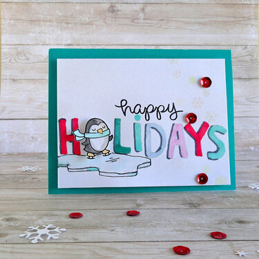 Hand Drawn Happy Holidays with Penguin 