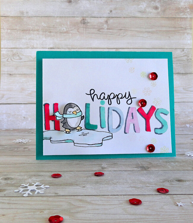 Hand Drawn Happy Holidays with Penguin 