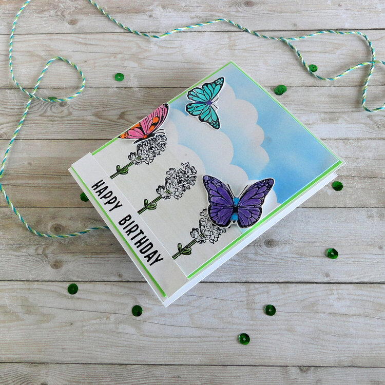 Handmade Birthday Card - Butterflies and Flowers