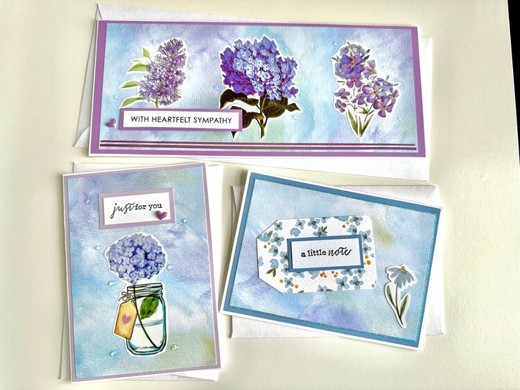 Hydrangea and forget-me-not cards