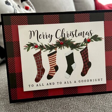 Christmas card with stockings &amp; garland