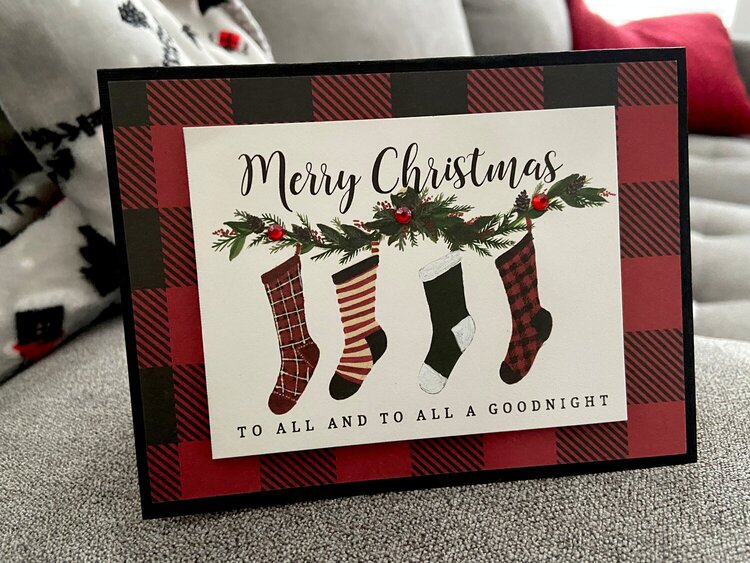 Christmas card with stockings &amp; garland