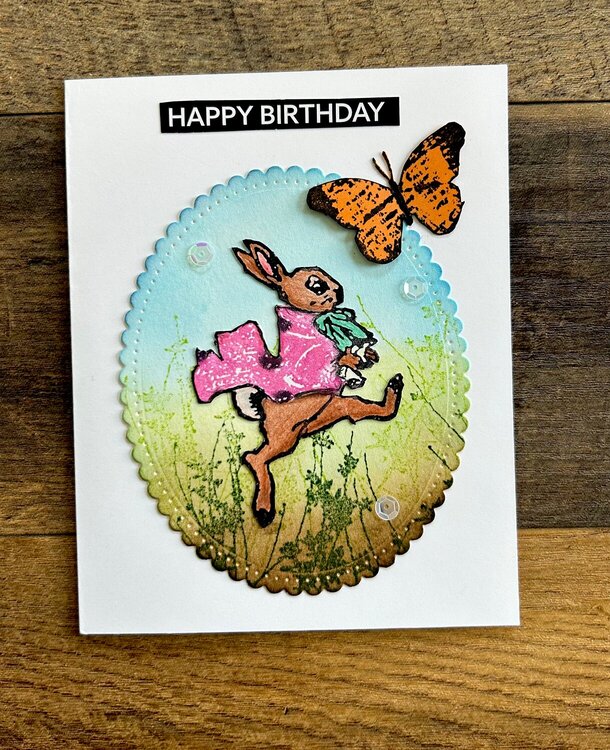 Spring Sprung Rabbit Happy Birthday Card