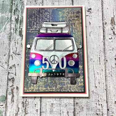 Retro Bus Birthday card on a emboss resist background 