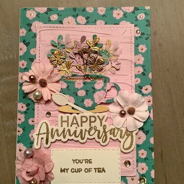 Teacup & flowers anniversary card