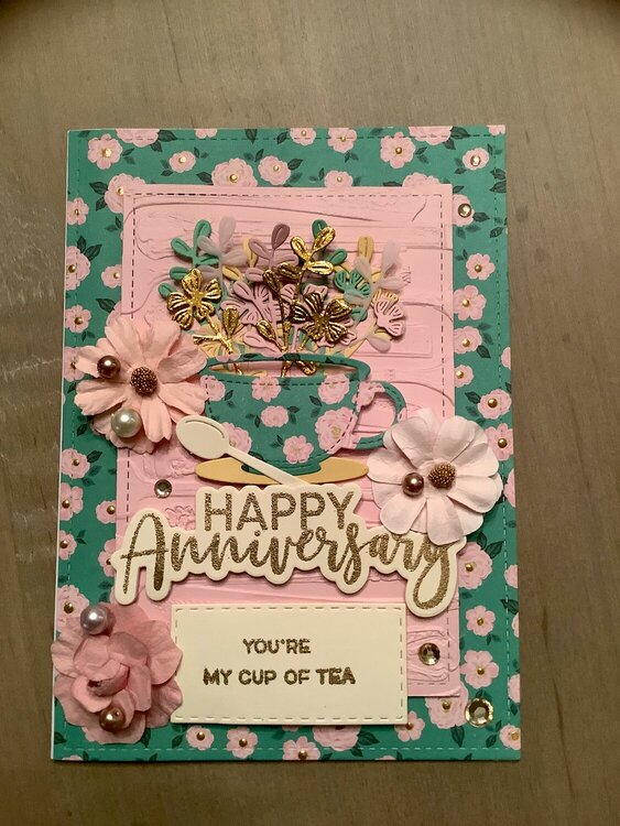 Teacup &amp; flowers anniversary card