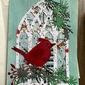 Red Cardinal by Cathedral Window Christmas Card