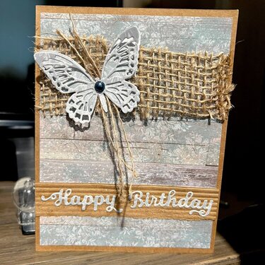 burlap birthday with butterfly