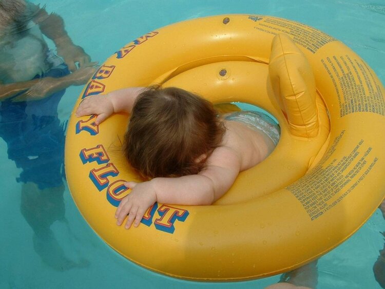 Haley sleeping in pool