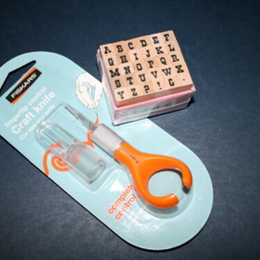 Fiskars fingertip control knife and mini alpha stamp set