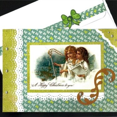 Angels With Harp and Pearls Xmas Card