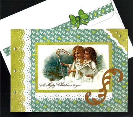 Angels With Harp and Pearls Xmas Card