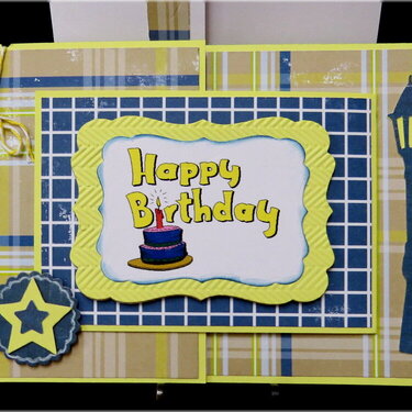 Beige Plaid Happy Birthday Cake Joy Fold Card