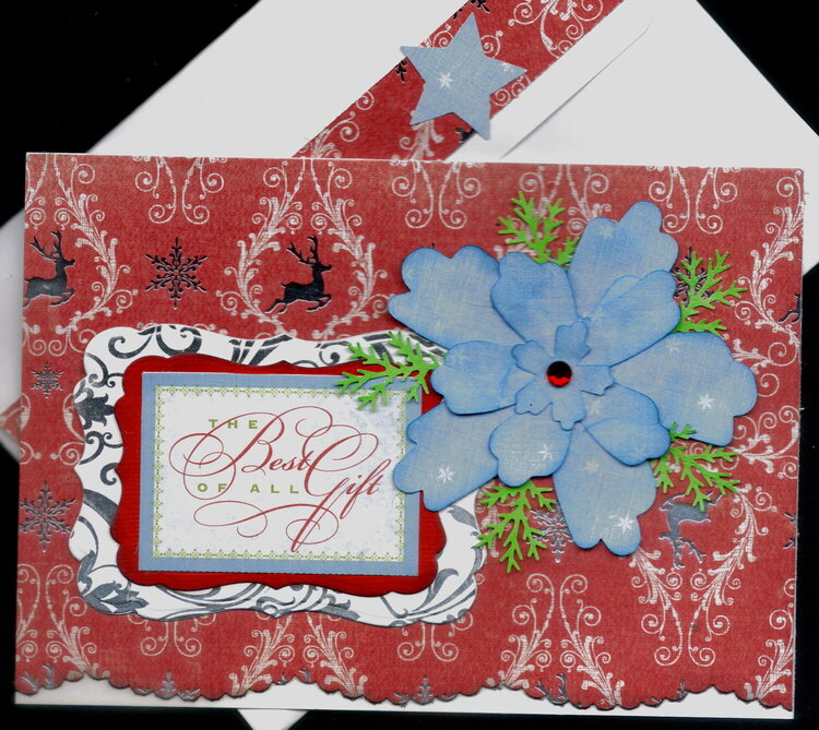 Best Of All Gift And Blue Flower Xmas Card