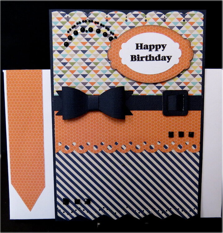 Bow Tie Birthday Card Navy Stripe
