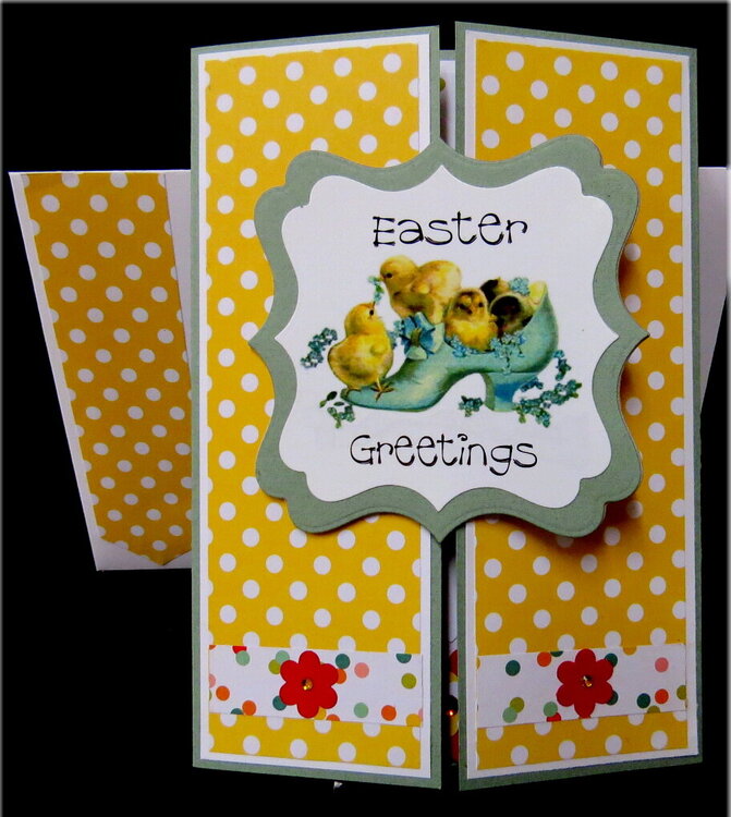 Chicks in Shoe Gate Fold Easter Card