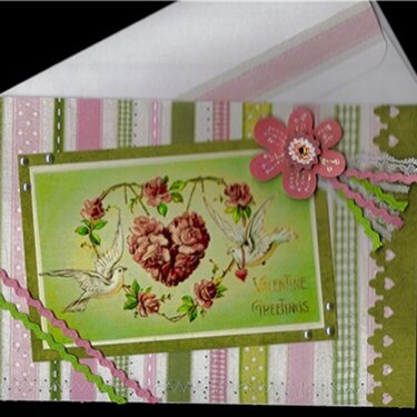 Doves with Floral Heart Valentine