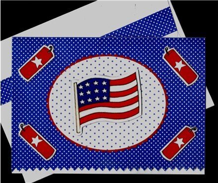 Flag and Red Firecrackers Card