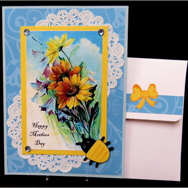 Flowers Bug Blue Mothers Day Card