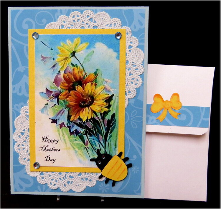 Flowers Bug Blue Mothers Day Card