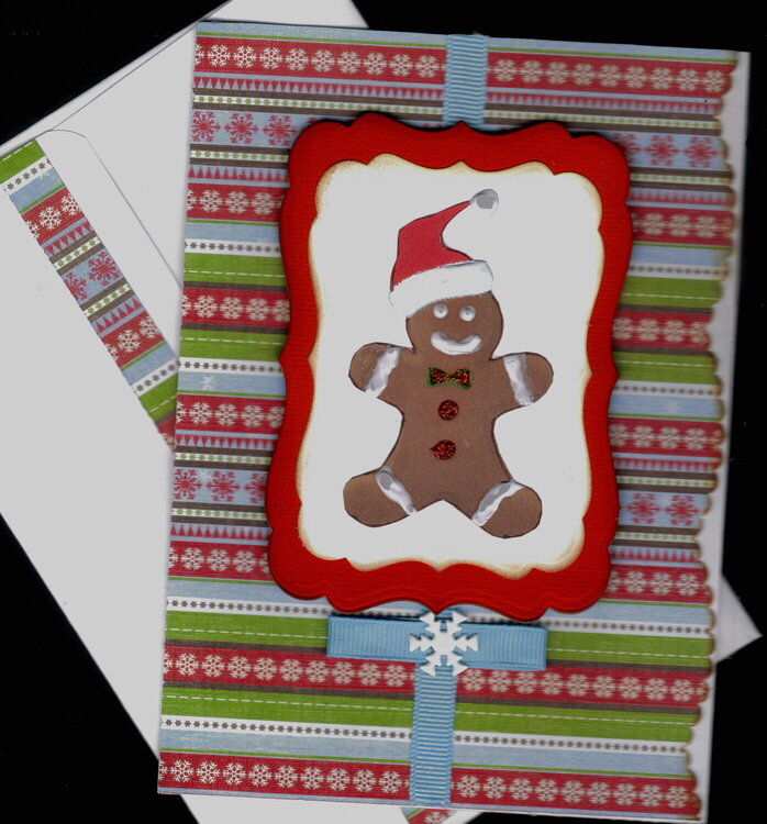 Gingerbread Man On Stripes Xmas Card
