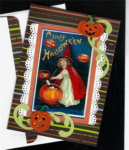 Girl Witch With Pumpkins card