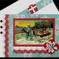 Girl With Deer Pulling Sled Xmas Card