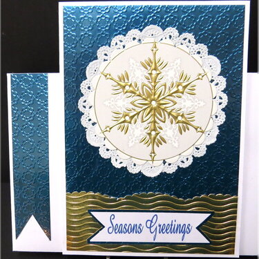 Gold Snowflake on Blue Metalic Xmas Card