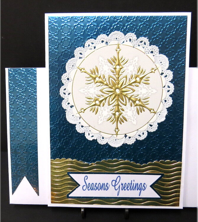 Gold Snowflake on Blue Metalic Xmas Card