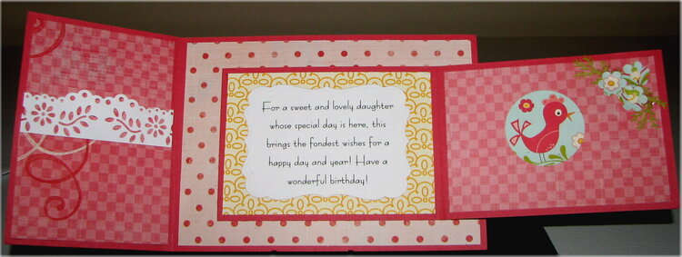 Joy Fold Pink Birds Birthday Card Inside