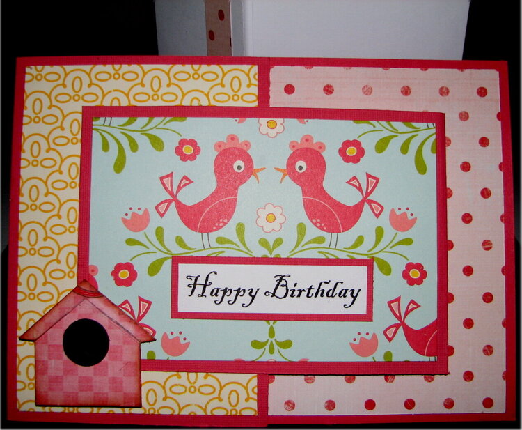 Joy Fold Pink Birds Birthday Card