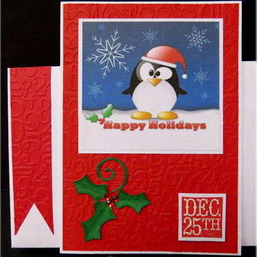 Penguin on Red Xmas Card