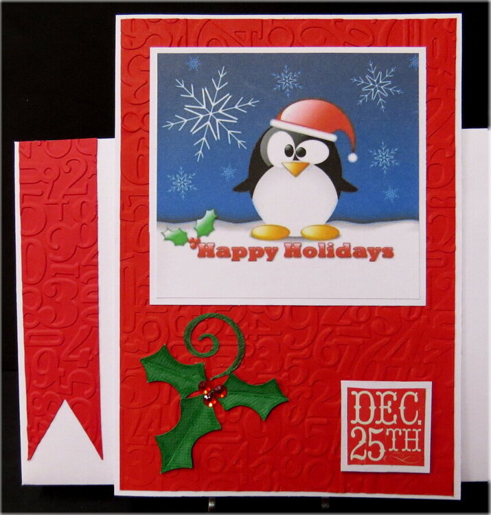 Penguin on Red Xmas Card
