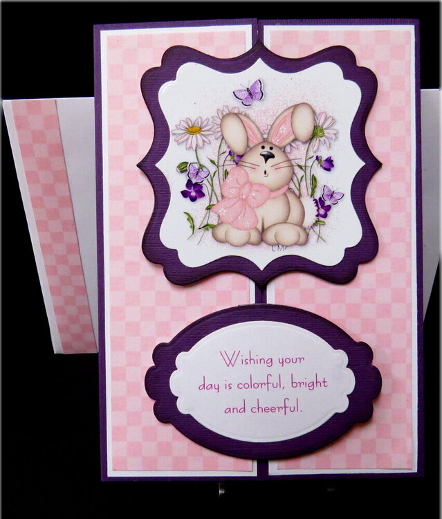 Pink Check Gate Fold Easter Card CR