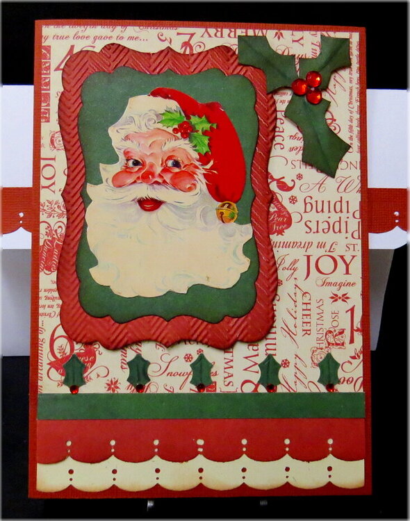 Santa Face With Holly Christmas Card